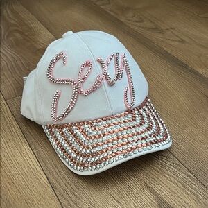White Hat Pink and Rose Gold Bedazzled accents